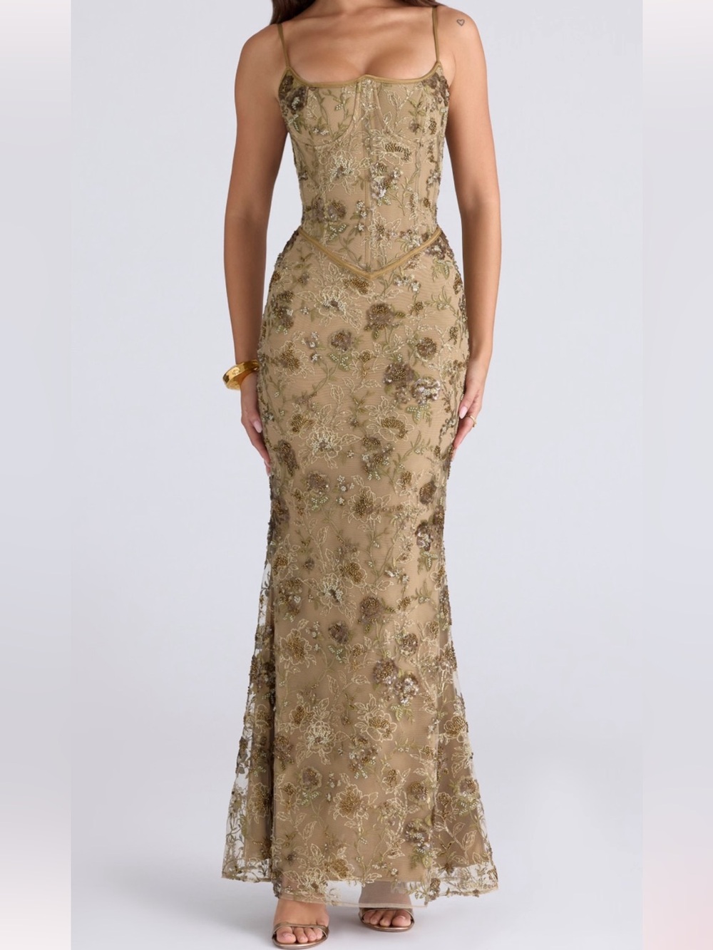 House of CB Gold Floral Embroidered Maxi Dress